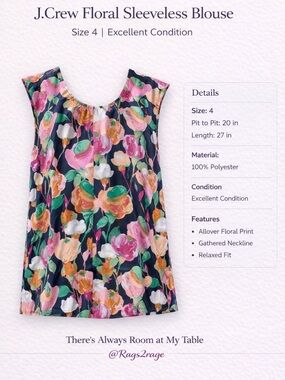 J.Crew Floral Sleeveless Blouse Size 4 Multicolor Print Top